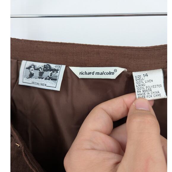 Richard Malcolm Irish Linen Brown Skirt Size 14 Embroidered Hem Boho Casual - Picture 3 of 4